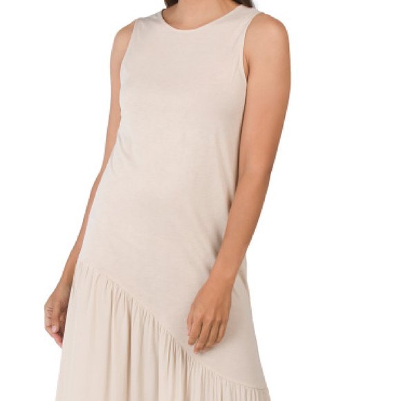 Sleeveless Maxi Long Dress Jewel Neck Womens Beige - Picture 5 of 6